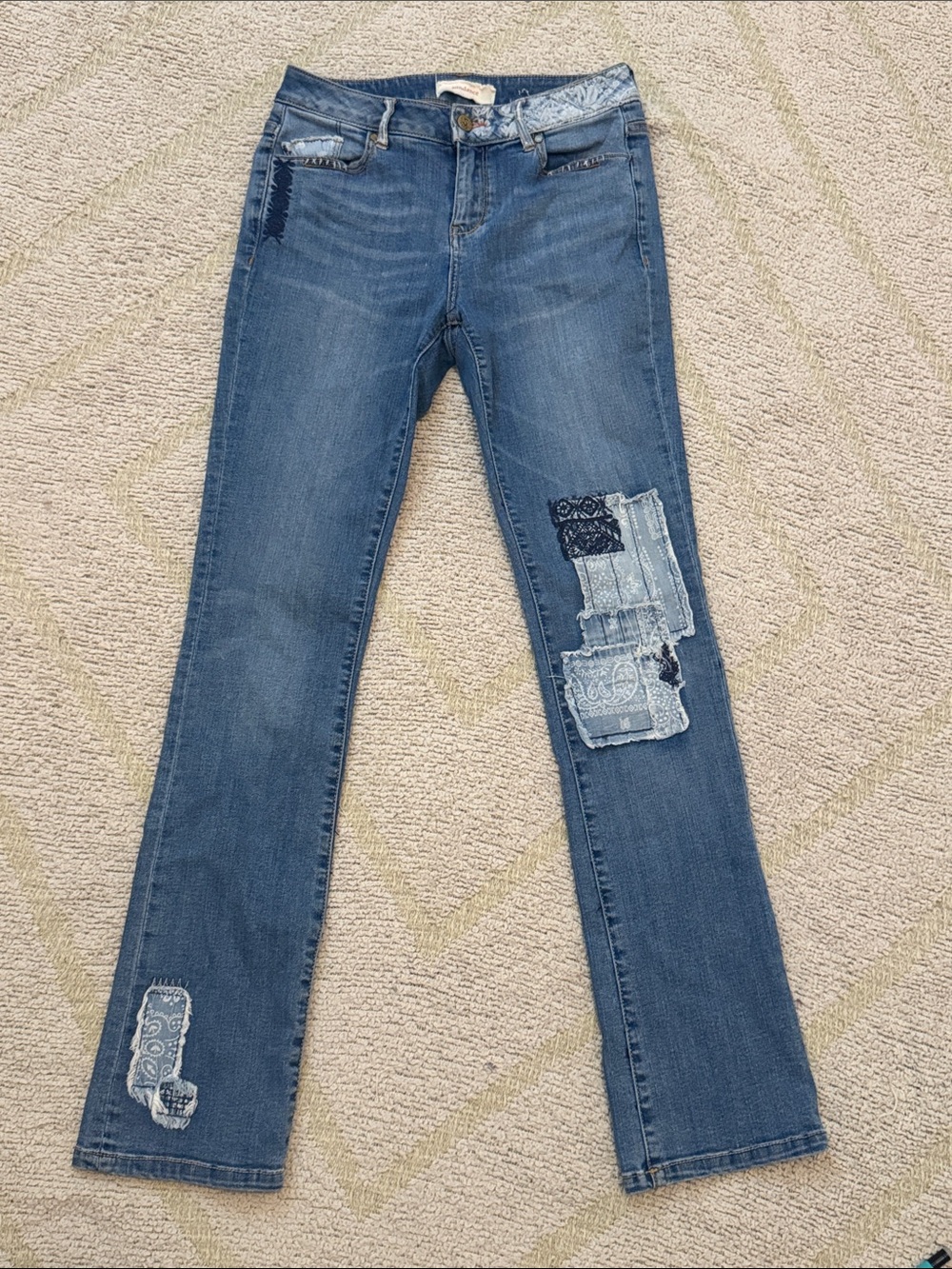 Sundance Blue Patchwork Straight-Leg Jeans